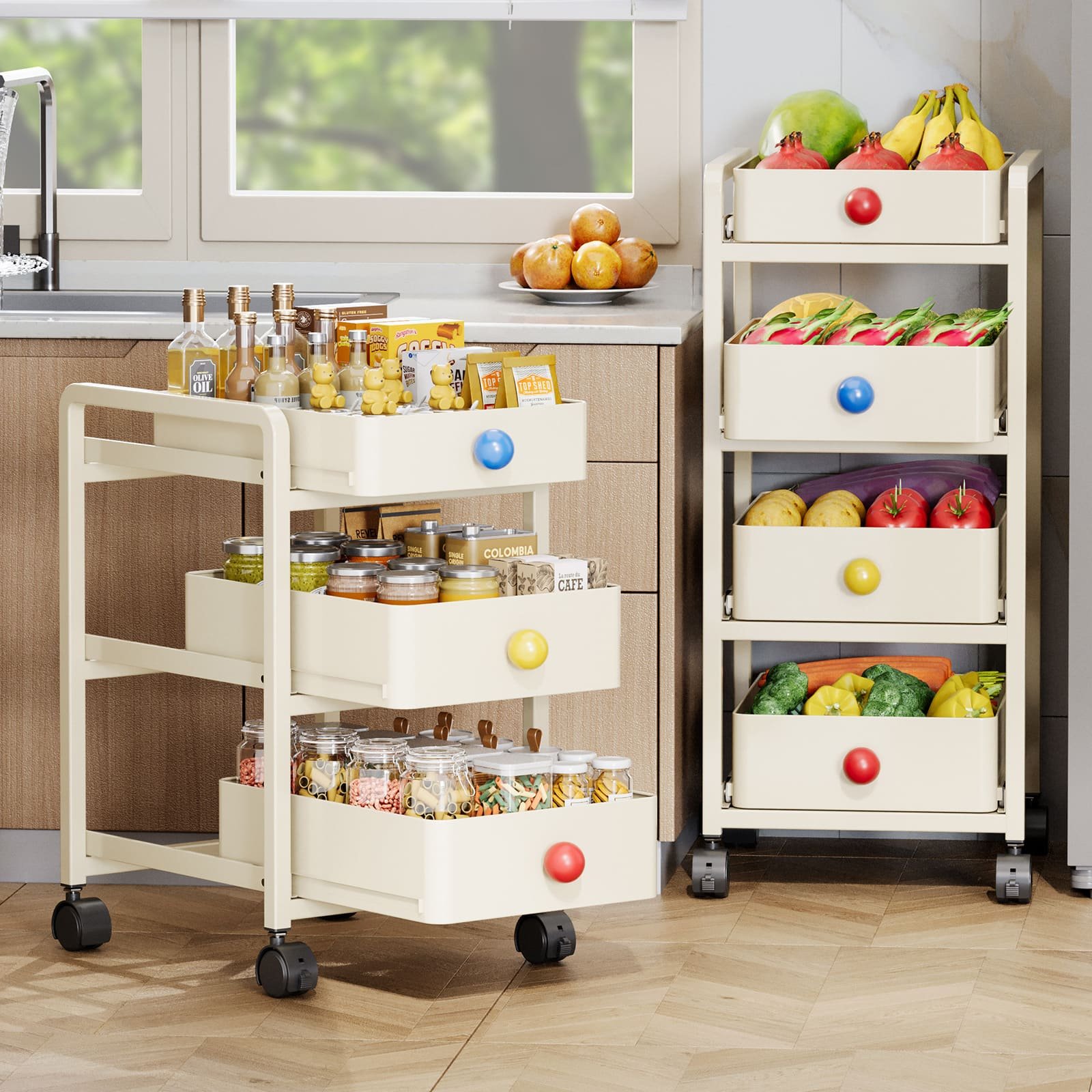Kitchen rolling storage cart multi-tier