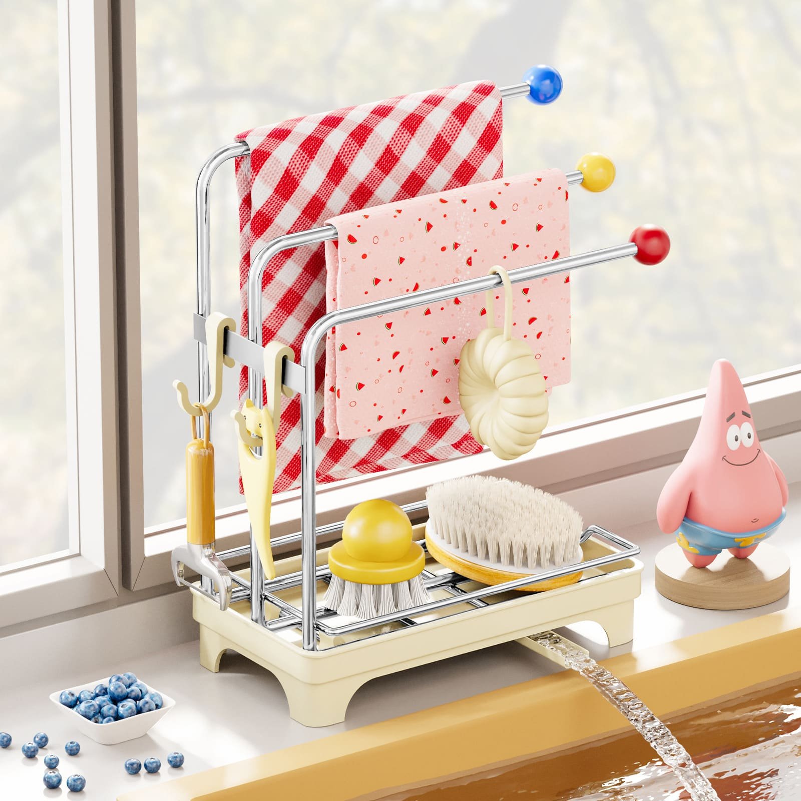 Sink caddy organizer -- stainless steel over-sink storage rack