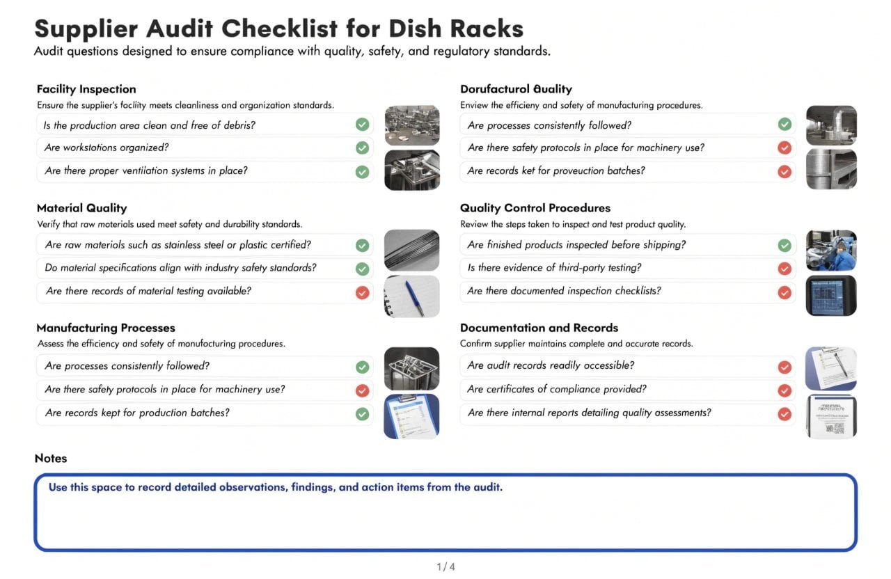 Supplier Audit Checklist for Dish Racks
